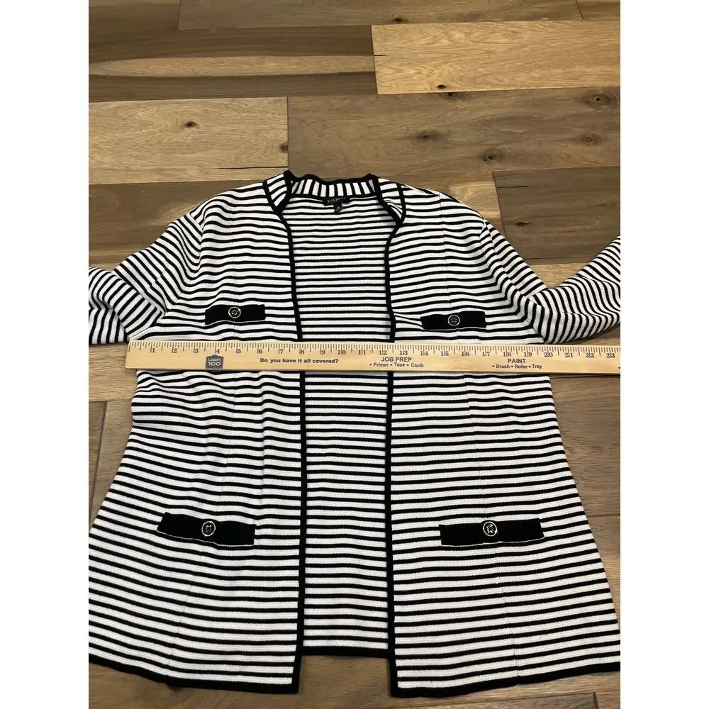 Talbots Size M Open‑Knit Blazer White With Black Stripes Button Detail